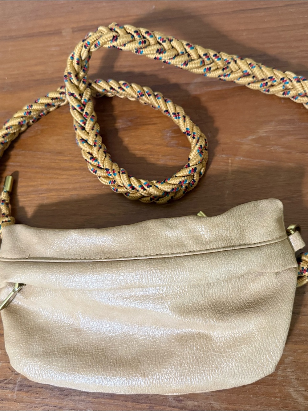 Anthropologie Beige vegan Leather Crossbody Bag with Braided Strap